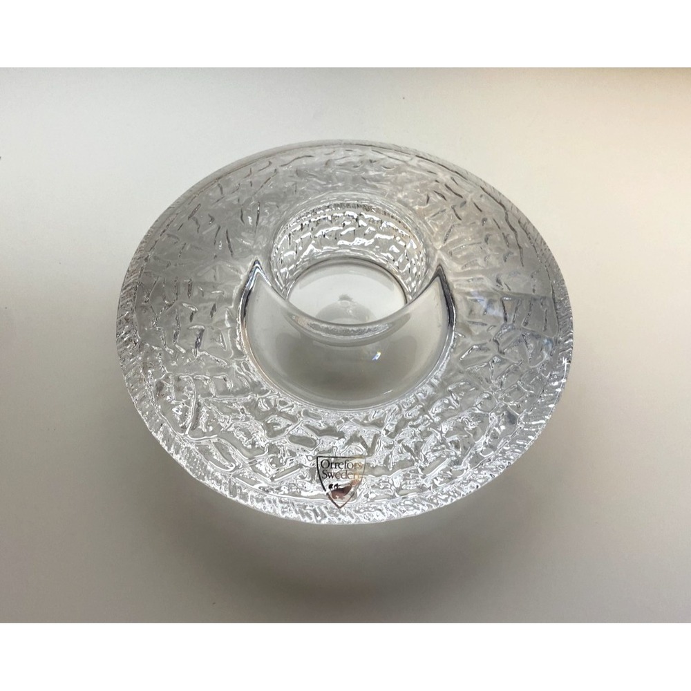 Orrefors Sweden Crystal Discus Votive Candle Holder - By Lars Hellsten